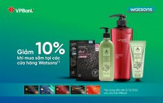 Watsons: Giảm 10% hóa đơn cho chủ thẻ VPBank